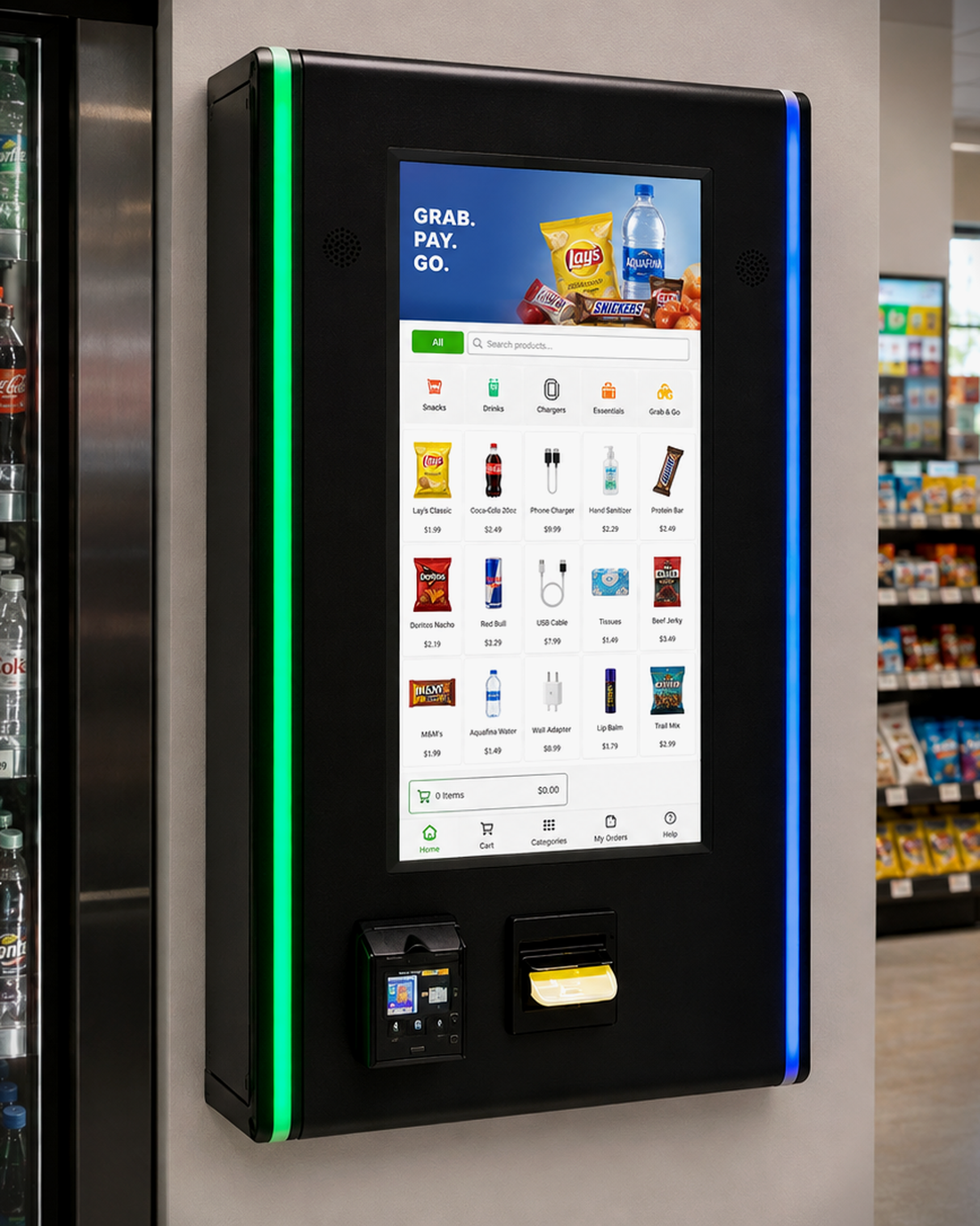 A KYRO machine at the end of an aisle in a convenience store.